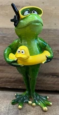Frog With Pool Floaty Resin Figurine 7" x 3"