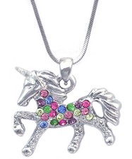 Unicorn Horse Colorful Multi Color Crystal Charm Pendant Necklace Girl Jewelry