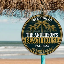 Personalized Beach House Sign Tropical Decor Pool Art Summer Surf 100140050003