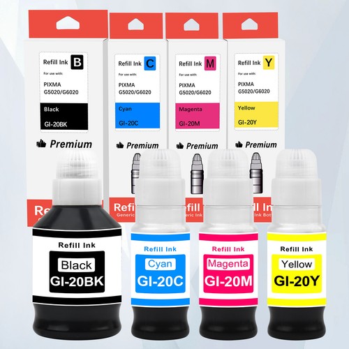 Kit de botellas de tinta GI-20 GI20 para Canon PIXMA G5020 G6020 G7020 MegaTank 4PK