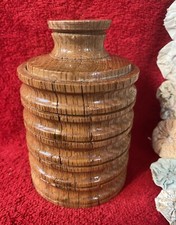 Handmade Wood Lidded Vase or Urn Ribbed Design and Textured Wood Grain