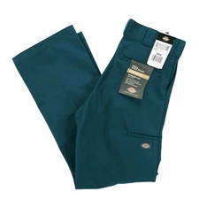 NWT DICKIES Dark Teal Twill Work Pants Loose Fit Double Knee Size 30x32