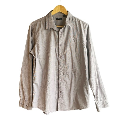 RDX Mens Size M Long Sleeve Dress Shirts Blue 100% Cotton Button Front Collar - Picture 6 of 9
