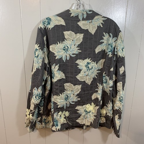 Coldwater Creek Gray Floral Linen Cotton Embroidered Career Casual Blazer 1X - Picture 10 of 11