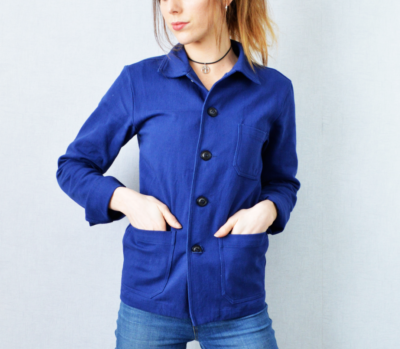 60s Style French Work Jacket Navy Blue Cotton Twill Canvas Chore