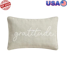 Embroidered Gratitude Chenille Decorative Pillow 14x22 Fall Accent Home Decor US