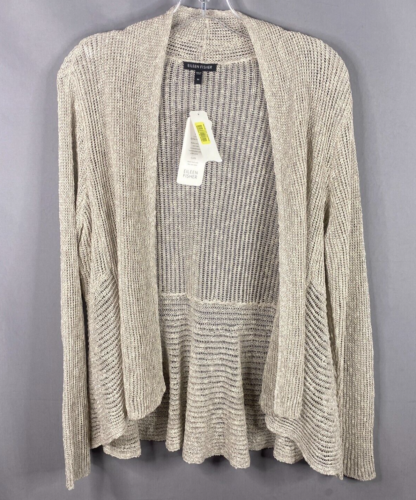 Eileen Fisher Cardigan Womens Medium Airy Linen Grain Rib Sweater Open Front NEW