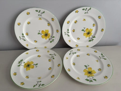 4 Vtg Royal Victoria Fine Bone China Salad Plates Yellow Flowers England READ