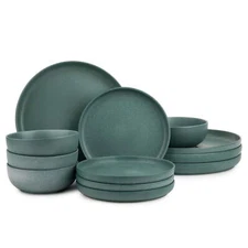 Thyme & Table 12-Piece Stoneware Dinnerware Set Caspian Green Home & Garden
