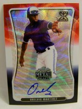 ORELVIS MARTINEZ #1 /5 AUTO RED,WHITE AND BLUE LEAF METAL DRAFT BASEBALL 2020