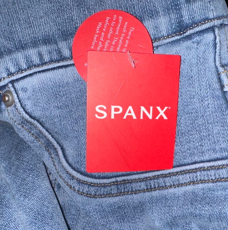 Pantalones de mezclilla ajustados al tobillo azules lavados vintage ligeros SPANX para mujer talla XS S Foto 4 de 4