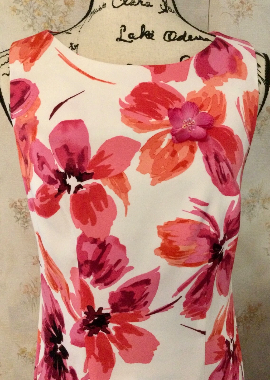 Abito corto ALYX 6 grande rosa e arancione floreale senza maniche A Line anni 60 retrò in maglia