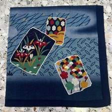 ART VINTAGE JAPANESE PATTERNED BLUE HANKY WOMAN POCKET SQUARE COTTON 16" W144