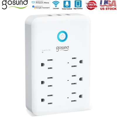 Gosund Smart Plug Outlet Extender 3 USB 6 Ports Wall Adapter Anti-surge Protect