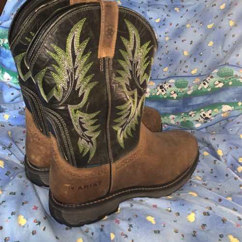 Ariat work boots Size 14 D Green/ Black/ Brown Leather Waterproof
