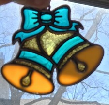 Stained Glass Style Christmas Bells Suncatcher Ornament Set Of 4
