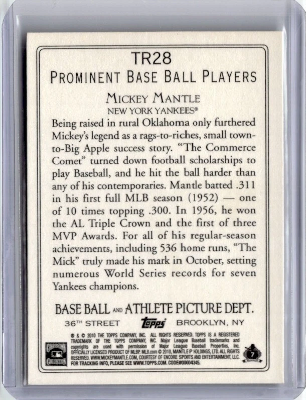 2010 Topps Turkey Red Mickey Mantle Baseball Card New York Yankees #TR28 - Image 2 of 2