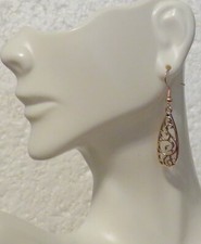 Rose Gold Filigree Teardrop 1" Hook Lightweight Earrings