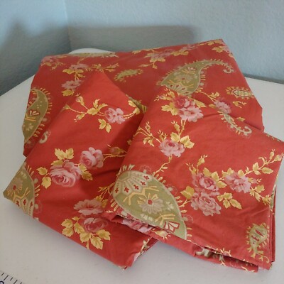 3pc Pottery Barn FLORENCE Red Green QUEEN KING Duvet / Euro Shams Paisley Floral