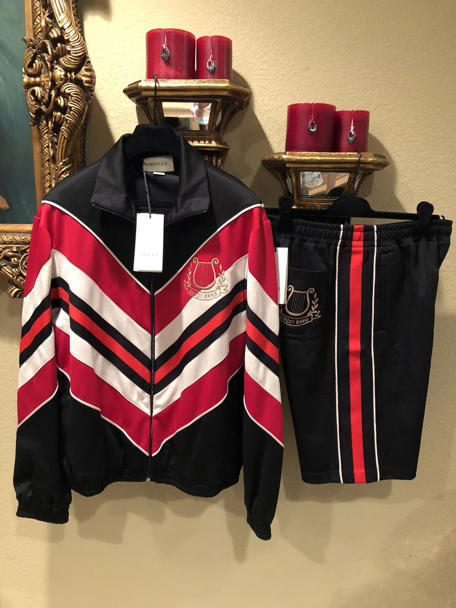 100% Authentic GUCCI Black “Gucci Band” Track Jacket & Shorts Set Size: M