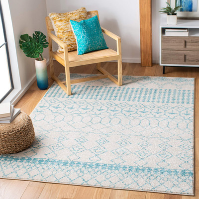 Safavieh Tulum Collection Area Rug - 67 Square Ivory Turquoise Moroccan Boho