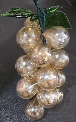 Vintage Hand Blown Amber Glass Grapes Cluster Bunch with Glass  Leaves set of 4