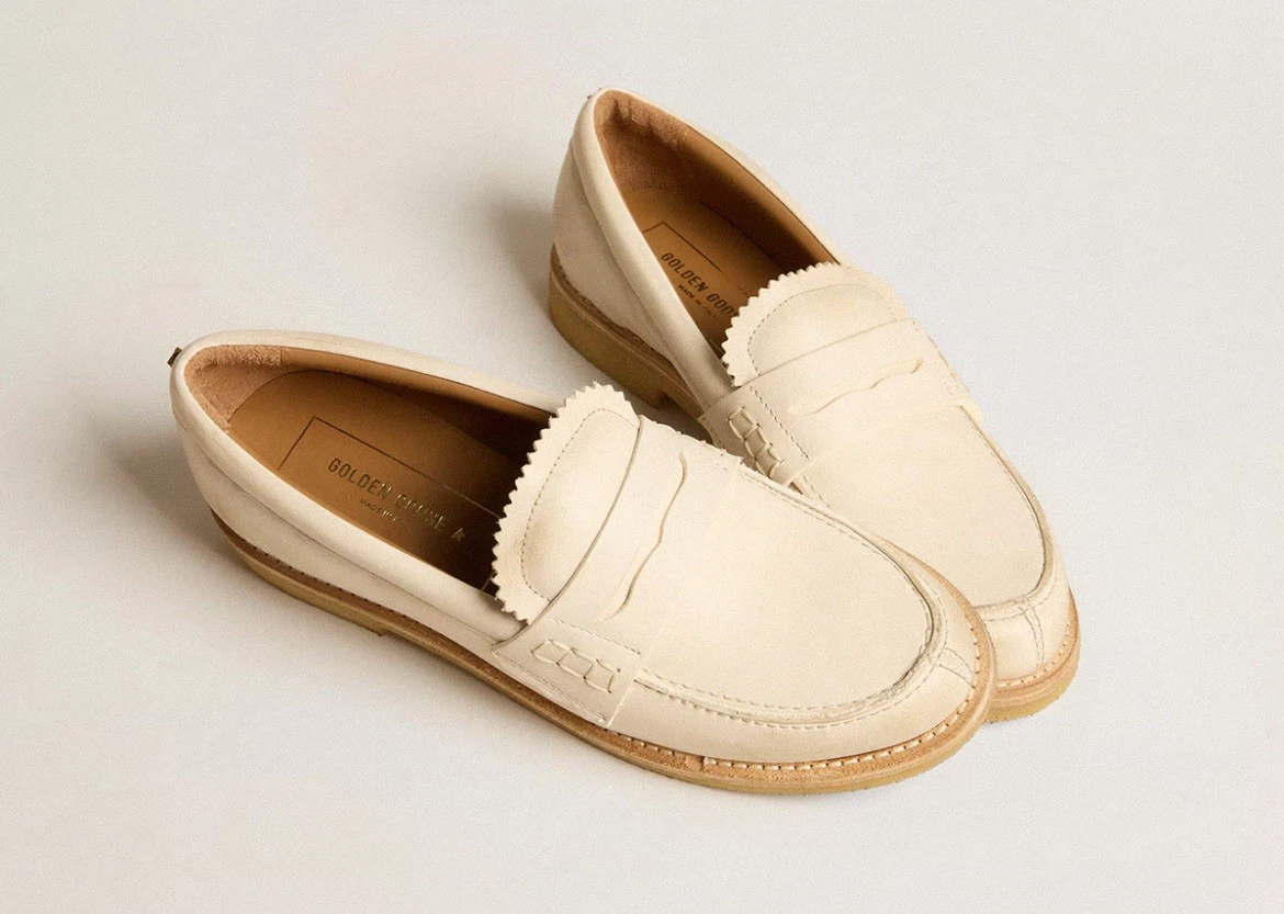 GOLDEN GOOSE $520 MRSP Gol Goose Mocassini Jerry Pelle bianco burro EU 38 US 8