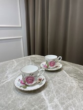 Royal Stafford Bone China Tea Cups & Saucers Pink Rose Floral England Set 2 