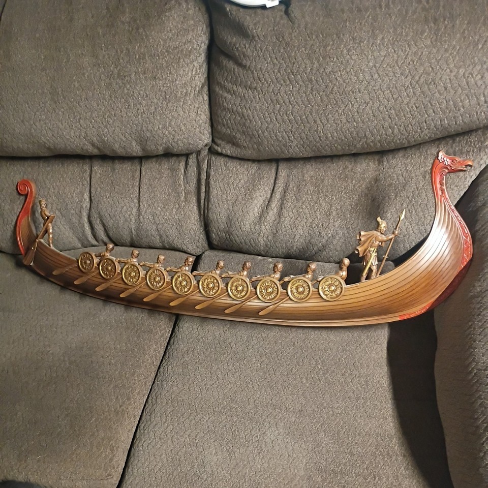 Vintage Mid-Century Syroco Viking Longship 1960 Wall Art 40” Faux Wood FREE SHIP