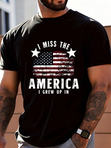 Patriotic Men's T-Shirt - I Miss The America I Grew Up In,  American Flag Print - product listing photo