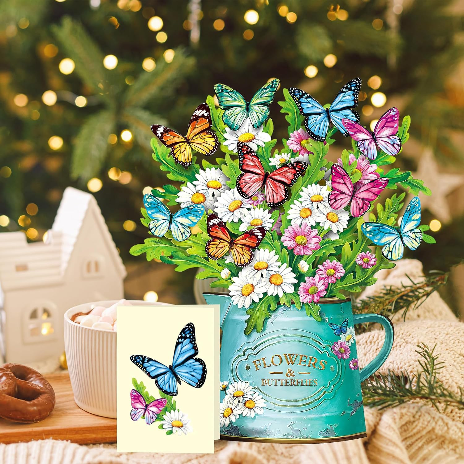 Pop up Flower Cards, Paper Flowers Bouquet 12’‘ Daisies and Butterflies 3D Popup