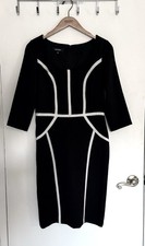 Nine West Sheath Dress Black With White Piping 3/4 Sleeves Size 6
