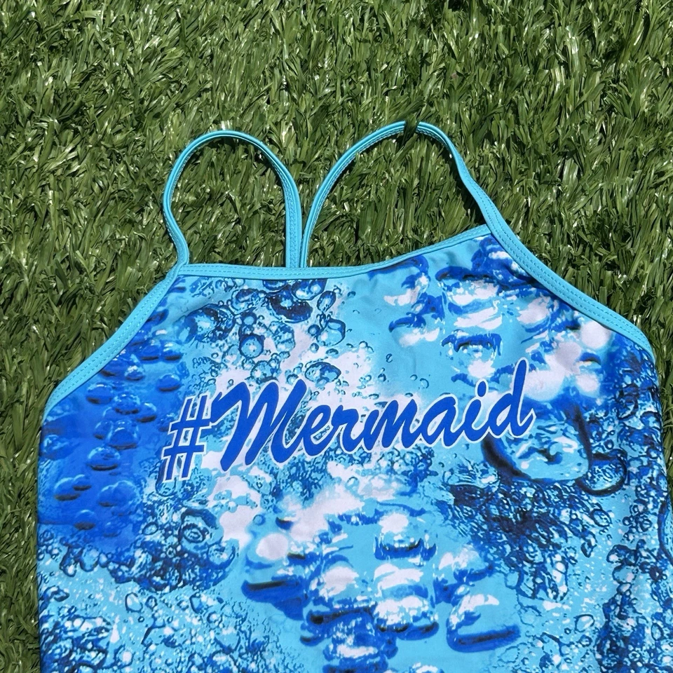 OP L/G 10-12 Niñas Azul Agua Burbuja Sirena Una Pieza Traje de Baño Playa Piscina Diversión Foto 3 de 4