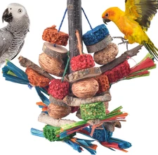 Chew Toys, Natural Bark Corncob Nuts Parrot Toys and Treats for Conure Cockatoo