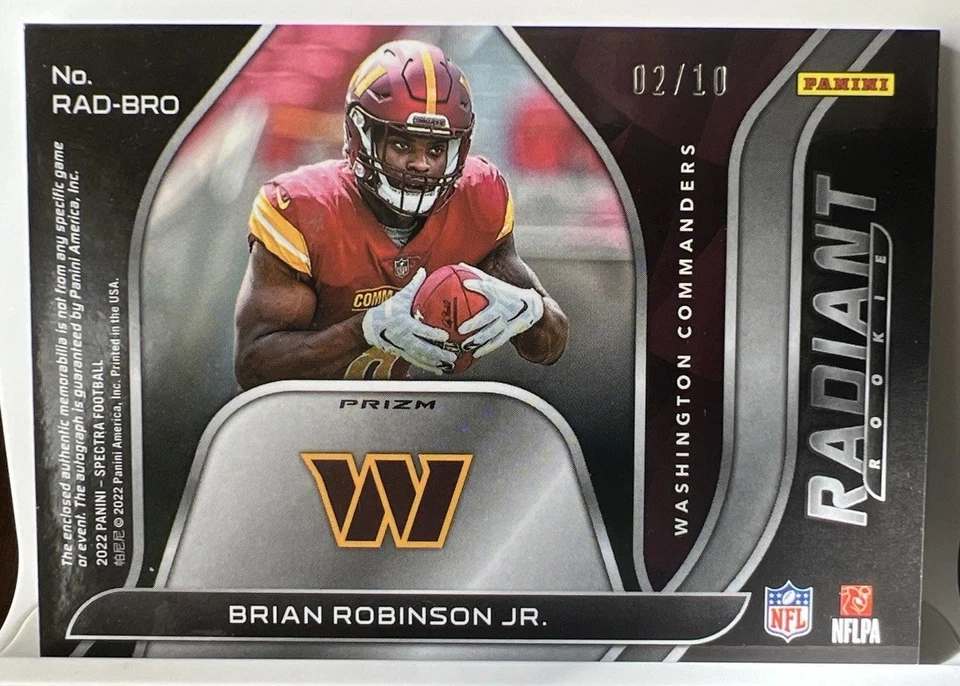 2022 Spectra Brian Robinson Jr. /10 Radiant Rookie RPA Neon Black Light NFL - Image 2 of 3