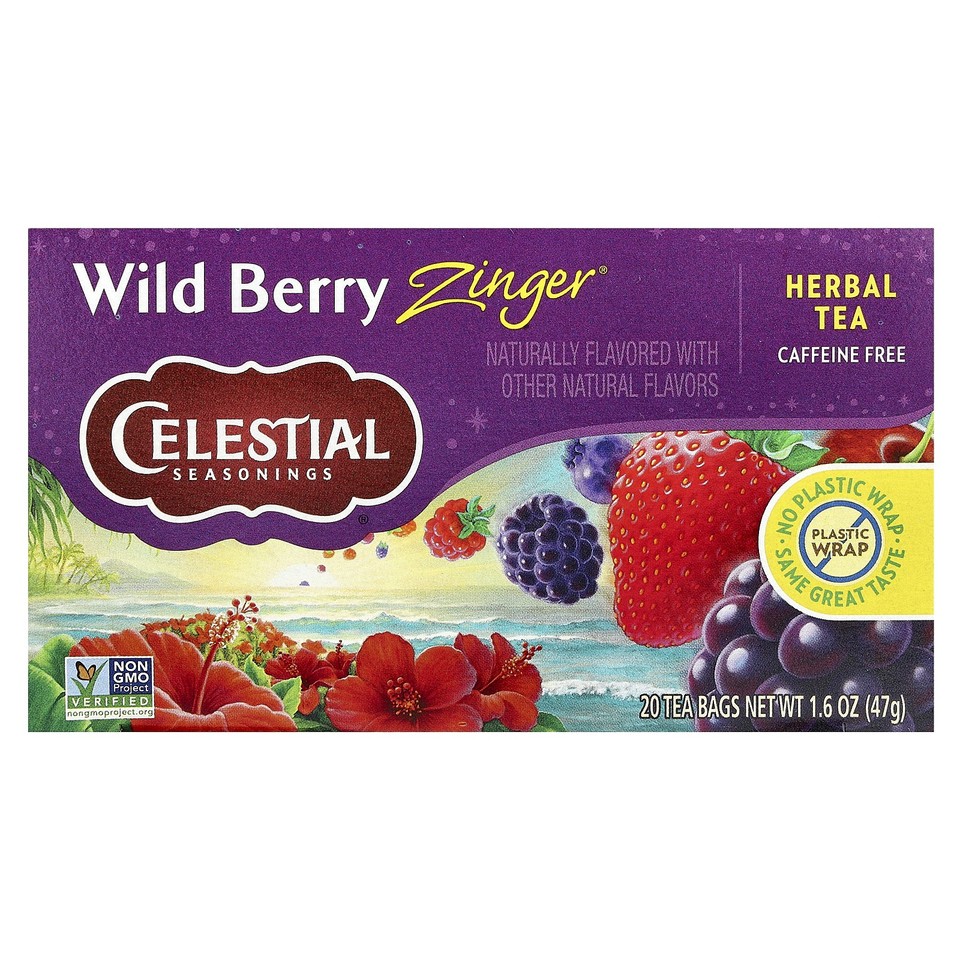 Herbal Tea, Wild Berry Zinger®, Caffeine Free, 20 Tea Bags, 1.6 oz (47 g)