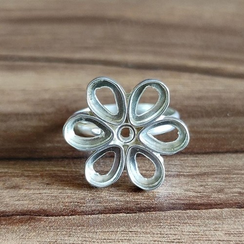 925 Sterling Silver Open Bezel Ring-Handmade Blank Flower Ring-DIY Jewelry Craft