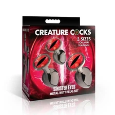 XR Brands Creature Cock Sinister Eye Metal Butt Plug Set, New