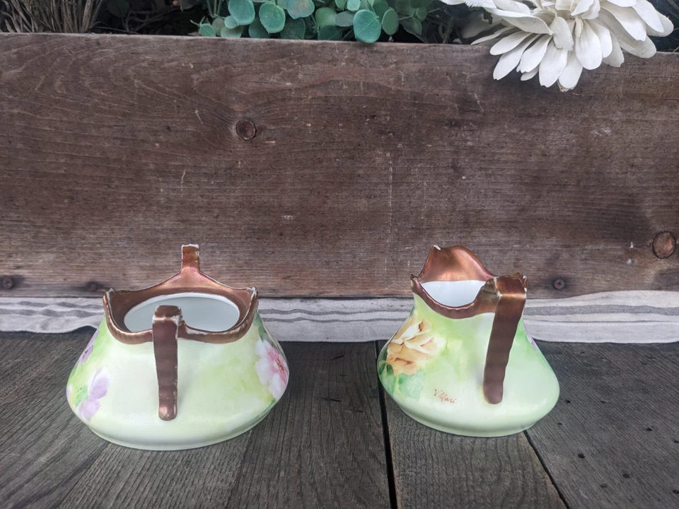 Антикварный сахарник и сливочник Richard Ginori в стиле модерн с ручной росписью с цветочным рисунком - Изображение 2 из 4