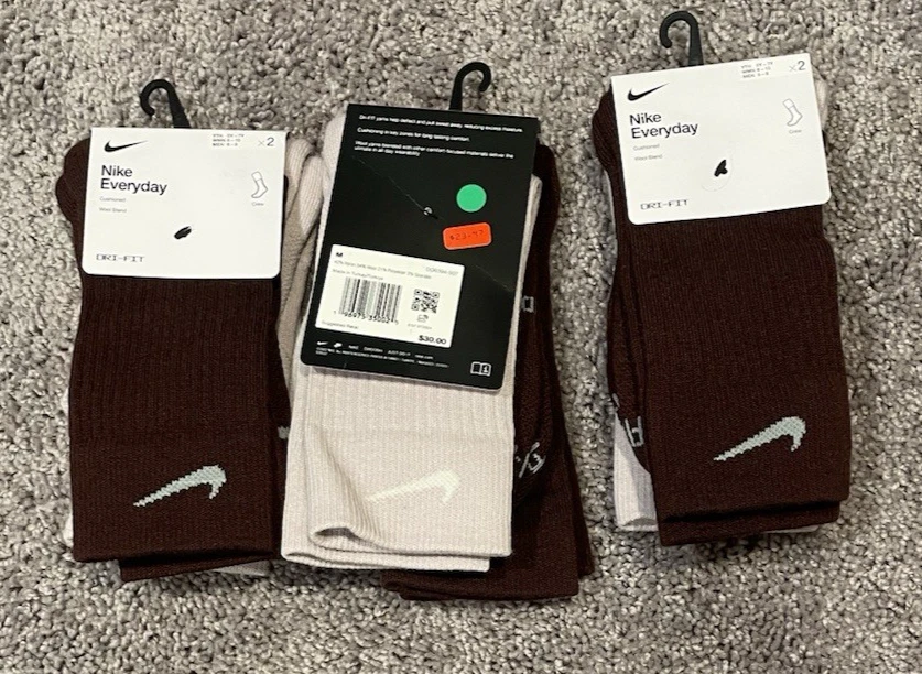Nike Everyday Plus Crew Socks - 6 Pairs| Color: Maroon/Pink | Size: M
