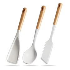 Silicone Spatula Set of 3 with Wood Handle, Multifunction Spoon for Nonstick ...