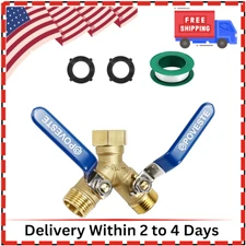 3/4" Garden Hose Splitter 2 Way Heavy Duty Brass Y Connector Adaptor w/ 2 Valves
