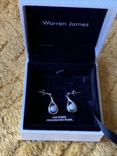925 Sterling Silver Cultured Freshwater Pearl Earrings By Warren James