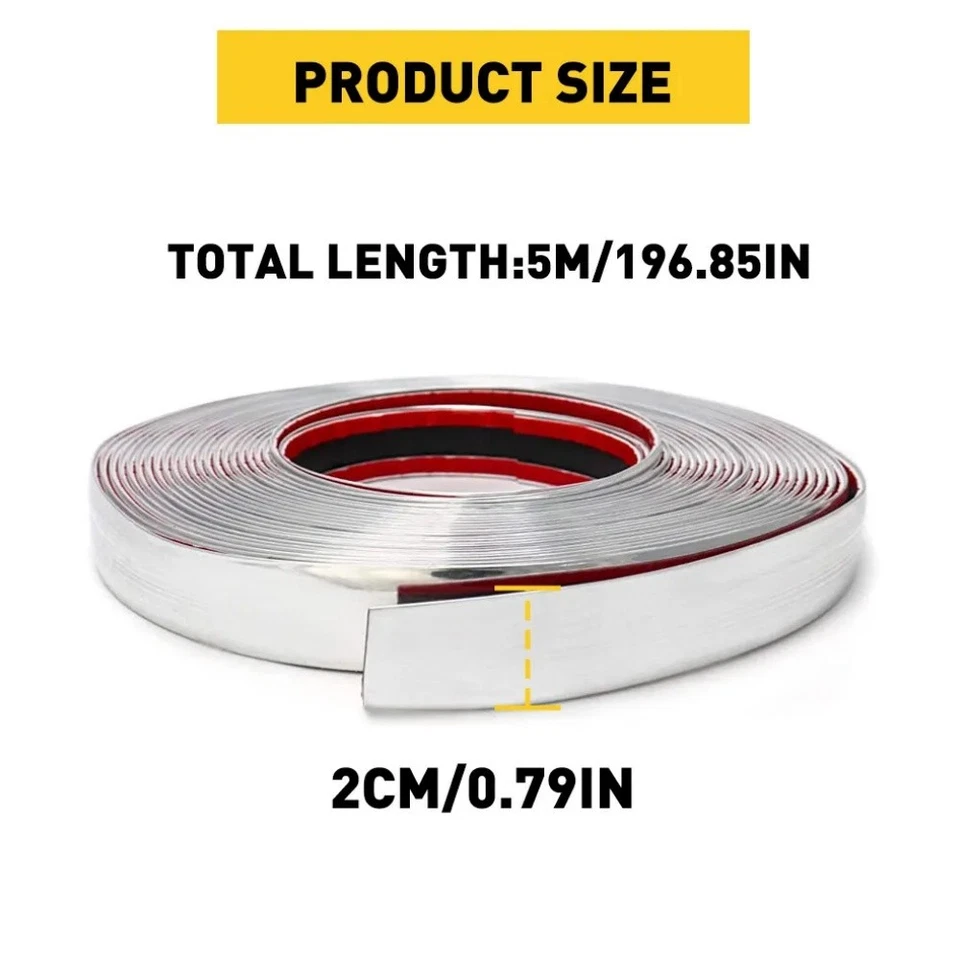3/4" Wide 16Ft Chrome Molding Trim Car Side Exterior Edge Guard Protect Sticker - Image 3 of 4