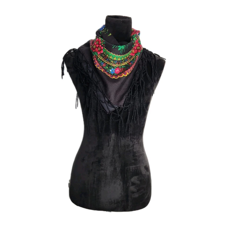 Pavlovo Posad Bufanda Mantón Floral Tradicional Rusa con Flecos 27x27 pulgadas Foto 3 de 3