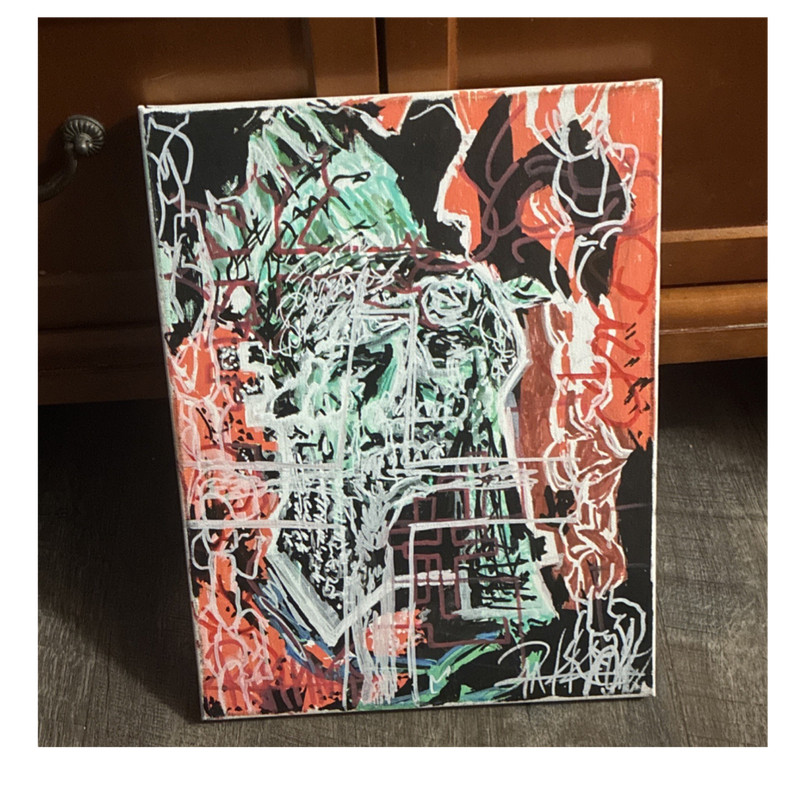 Abstract Original Acrylic Painting Figures on Canvas Multicolor Art