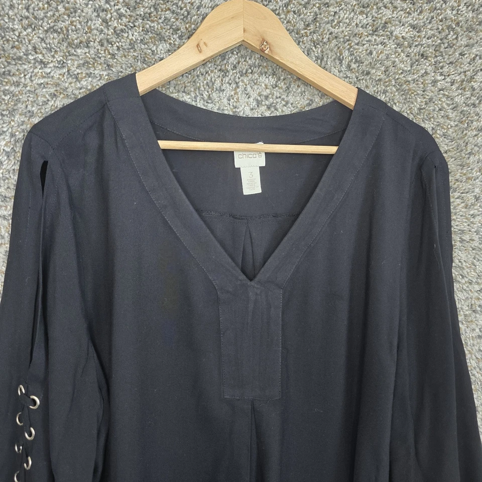 Top Chicos Mujer 3 US XL Negro Cuello en V Manga 3/4 Informal Manga Con Cordones Damas Foto 4 de 4