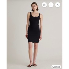 Quince Square Neck Ribbed Knit Midi Dress Black Womens Medium Minimalist