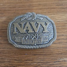 Vintage 1980s NAVY Brass Belt Buckle It's An Adventure