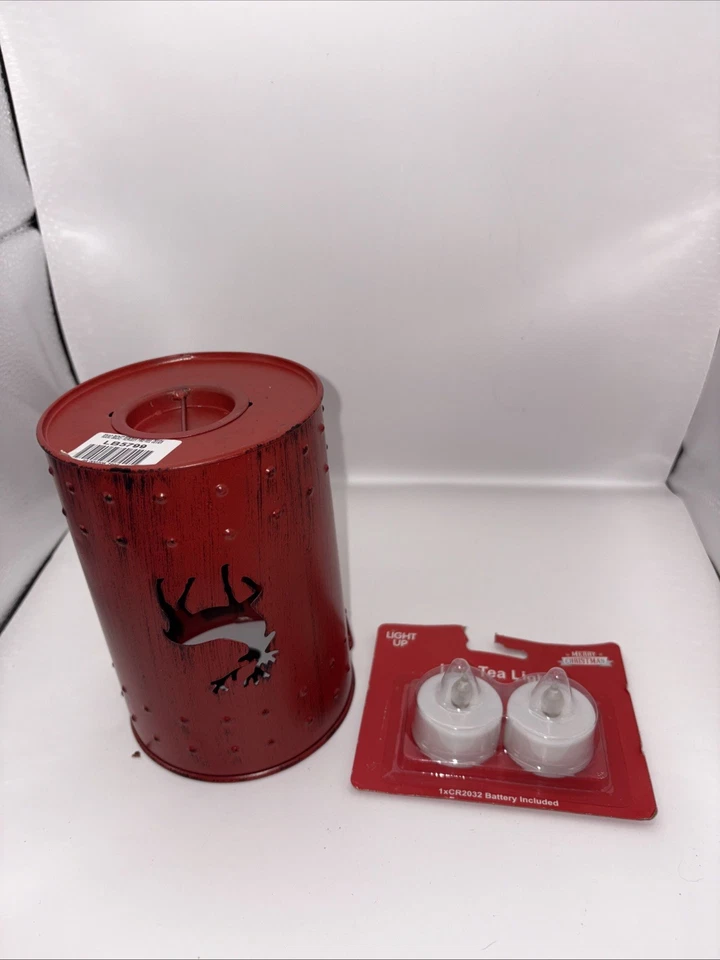 Lanterna vermelha renas com luzes LED de metal - Imagem 3 de 4